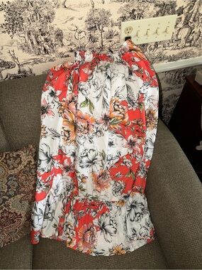 Gypsy Blu White Maxi Skirt with Coral Floral Print
